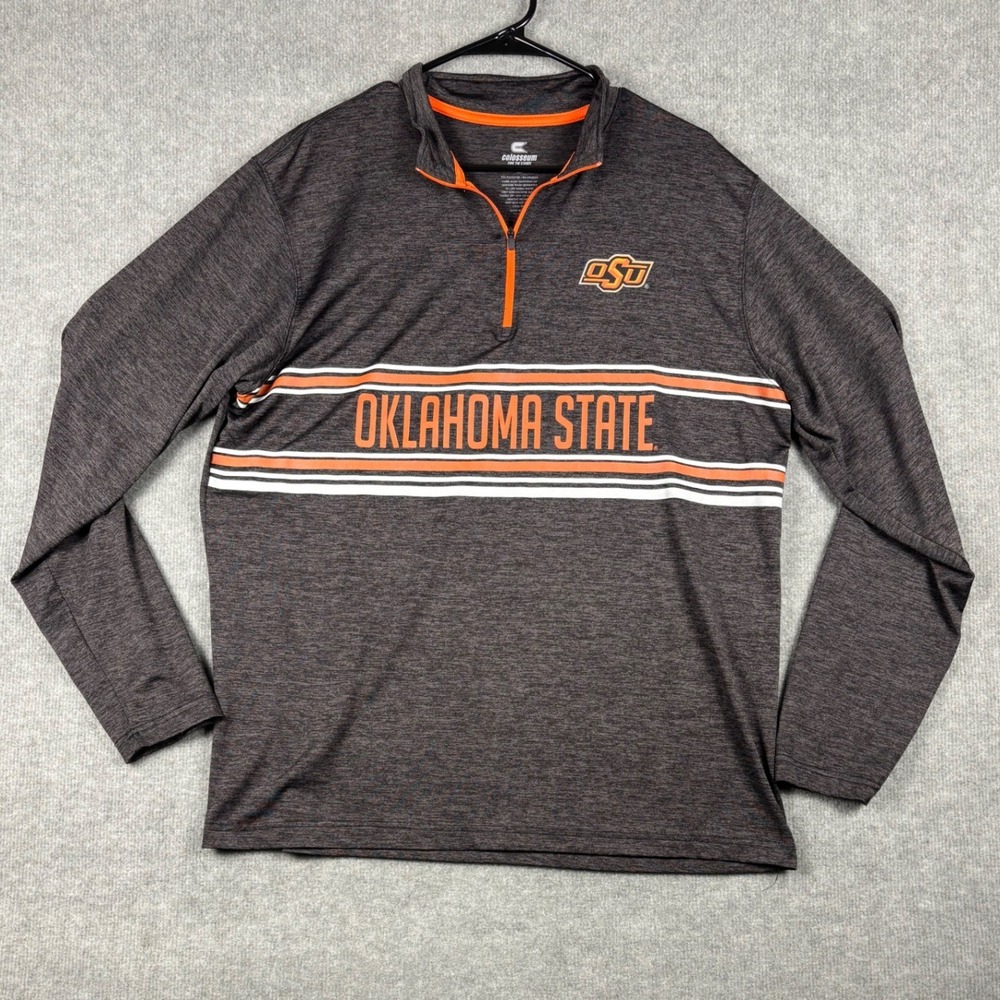 Colosseum Oklahoma State Cowboys 1/4 Zip Pullover Shirt Large Gray Orange
